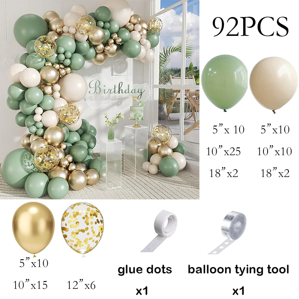 Kit Arche de Ballons Vert Sauge, Sable & Doré