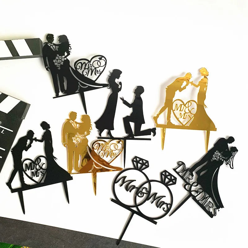 Cake Topper « Mr & Mrs » Acrylique Doré