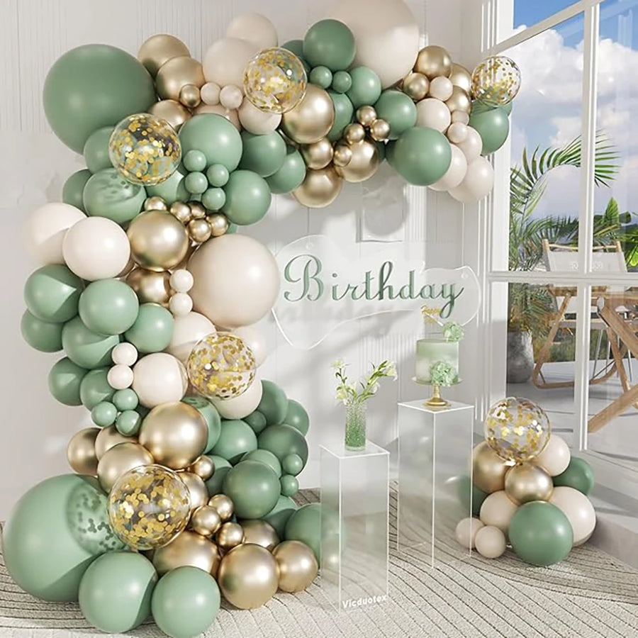 Kit Arche de Ballons Vert Sauge, Sable & Doré